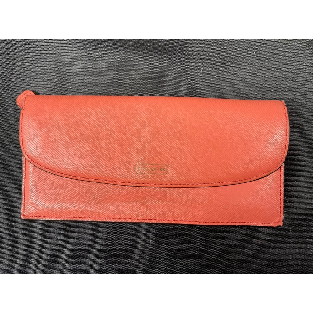 Coach Coral Pink Saffiano Leather Slim Envelope Wallet Gold Hardware Snap Closur